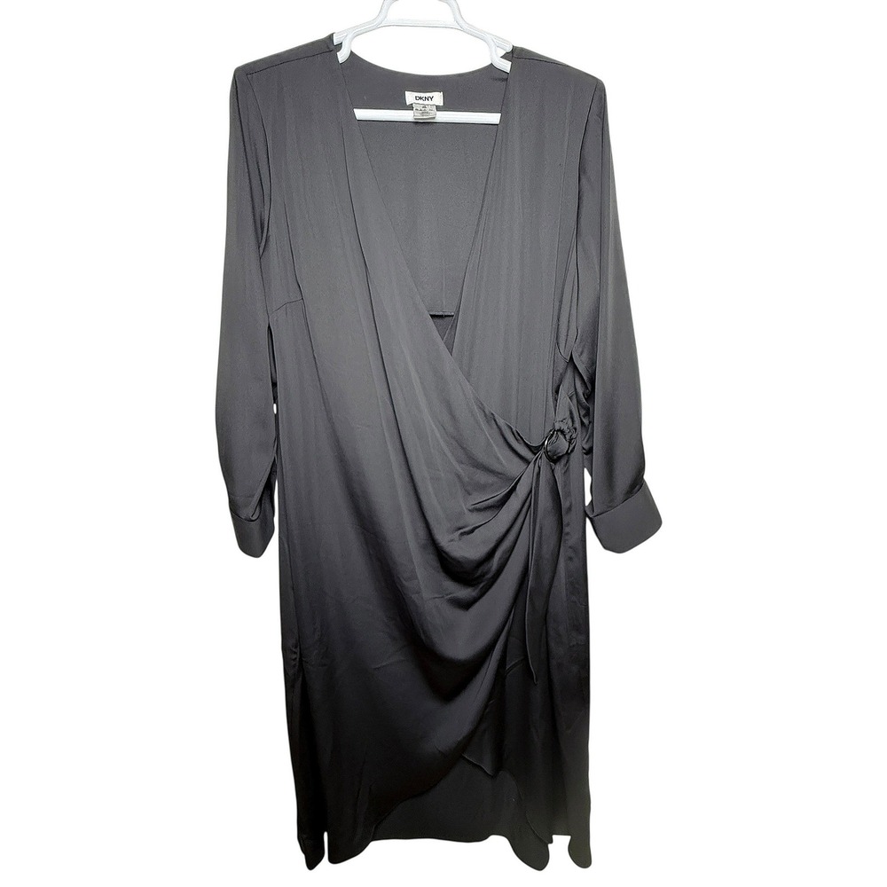 DKNY Womens Black Faux Wrap Drape Dress Plus Size 20W NEW‎ With Tags